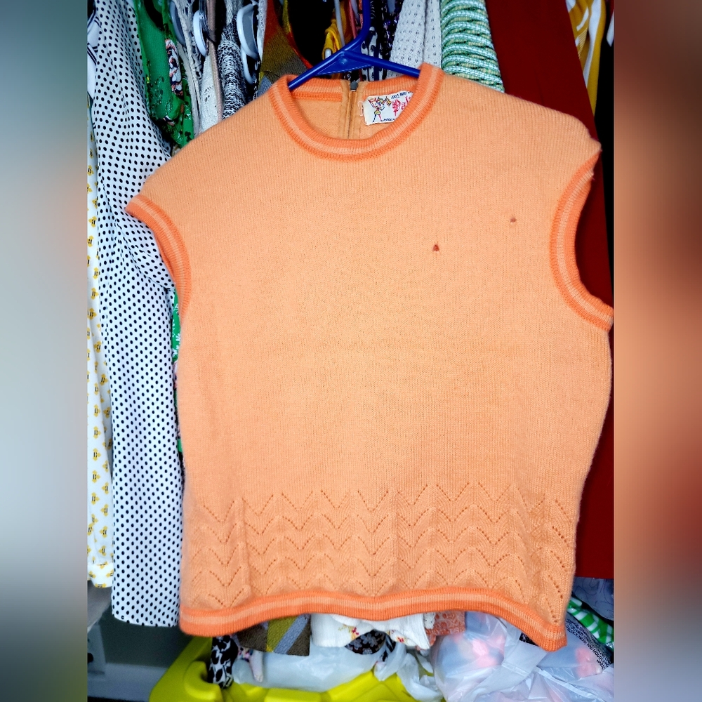 1970s Vintage Orange Sweater Vest Zip Style Made in Italy Sz Women's S/Youth XL